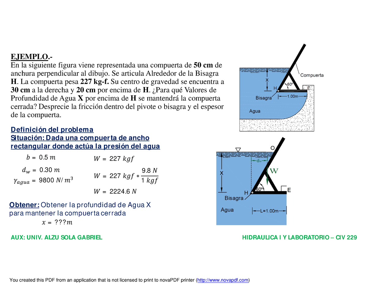 Ejercicio 2 - Compuertas Planas - EJEMPLO.- En La Siguiente Figura ...