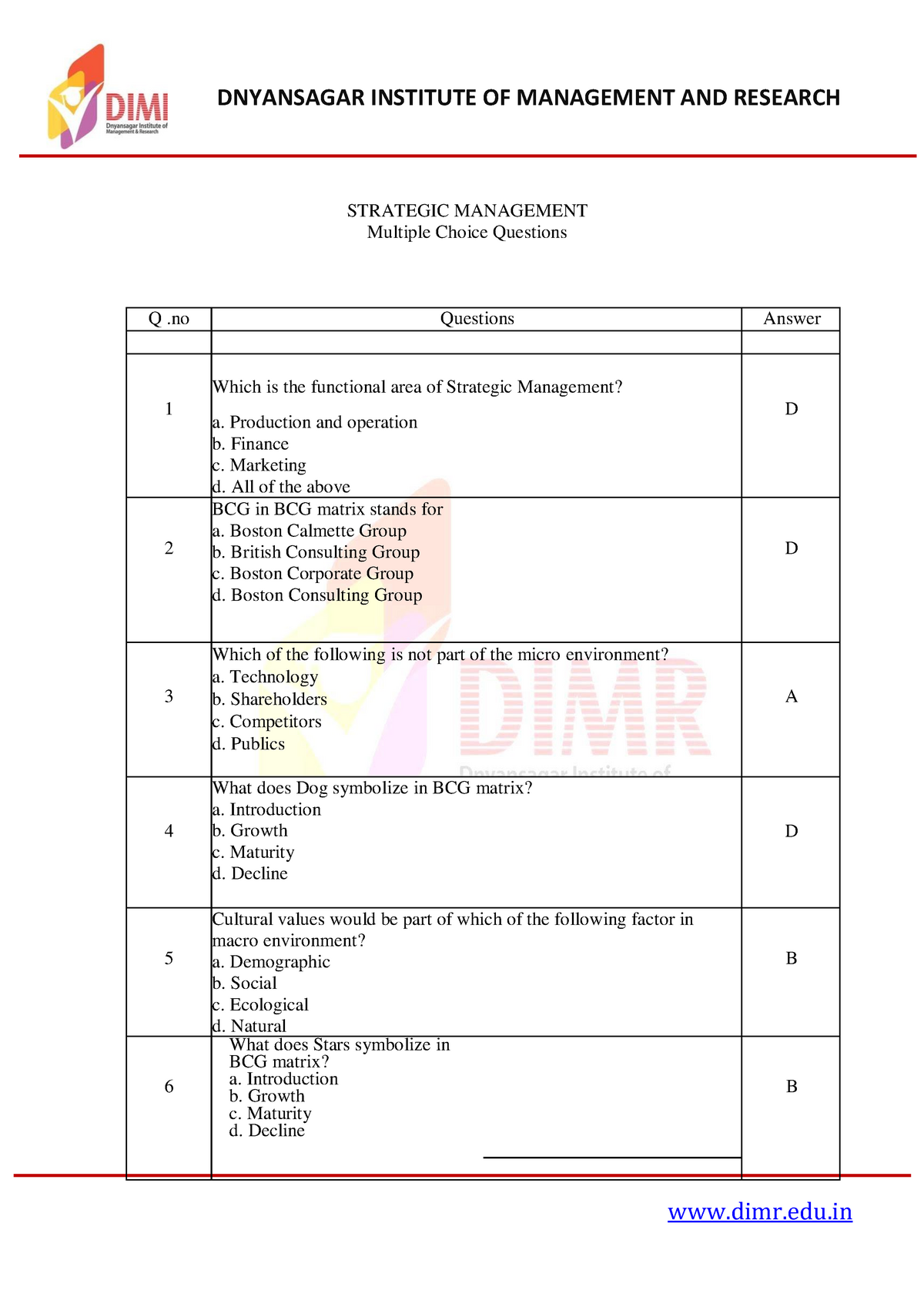 MCQs-Strategic-Management - STRATEGIC MANAGEMENT Multiple Choice ...