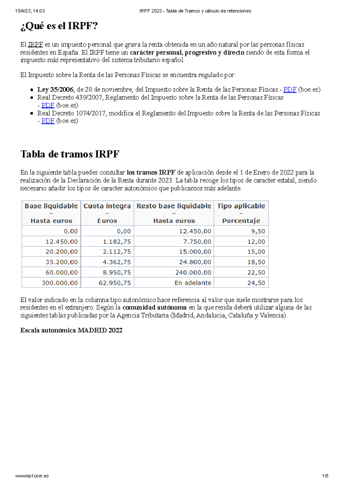 IRPF 2023 - Tabla De Tramos Y Cálculo De Retenciones - ¿Qué Es El IRPF ...