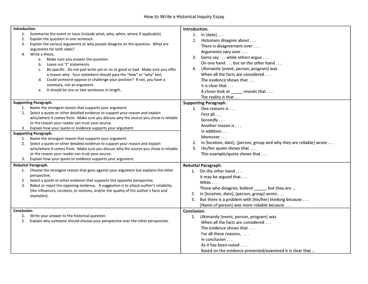 what element is not necessary in a historical essay quizlet