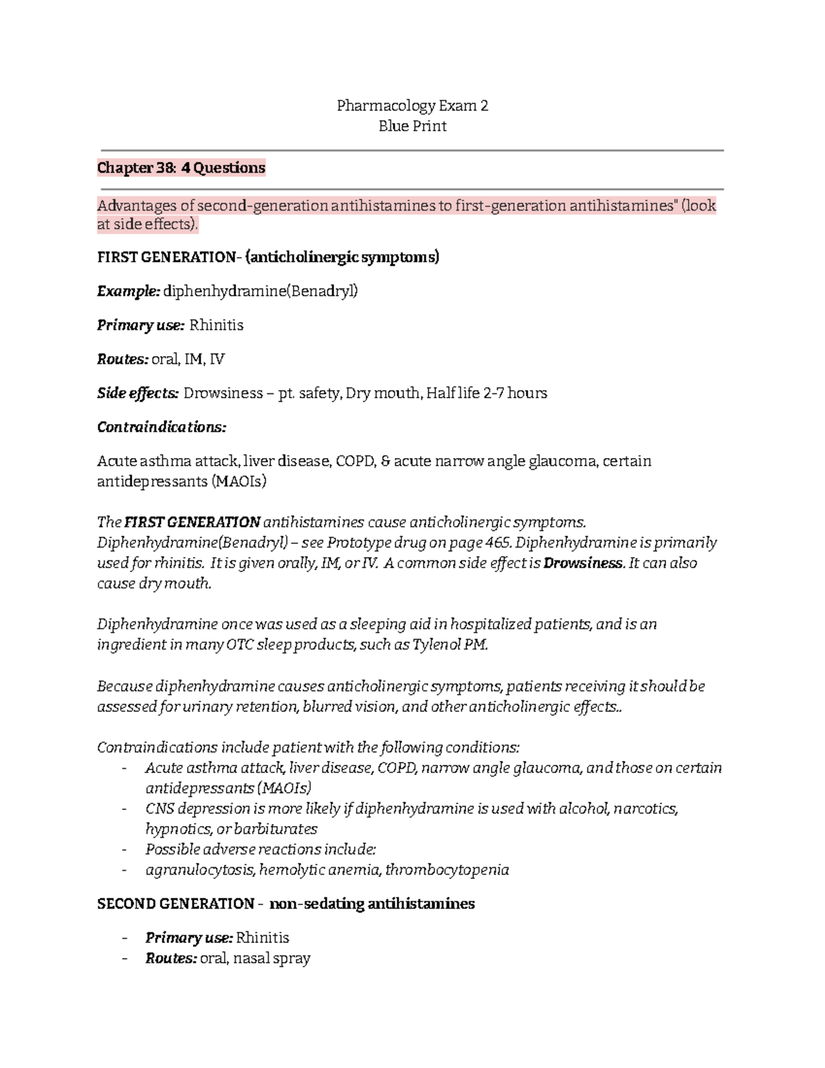 Pharm BP 2 - Study Guide - Pharmacology Exam 2 Blue Print Chapter 38: 4 ...