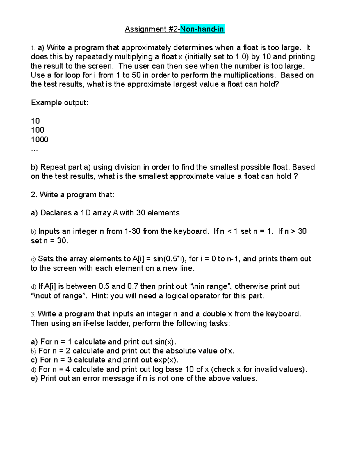 MIAE 215 Assignment 2 - Assignment #2-Non-hand-in A) Write A Program ...