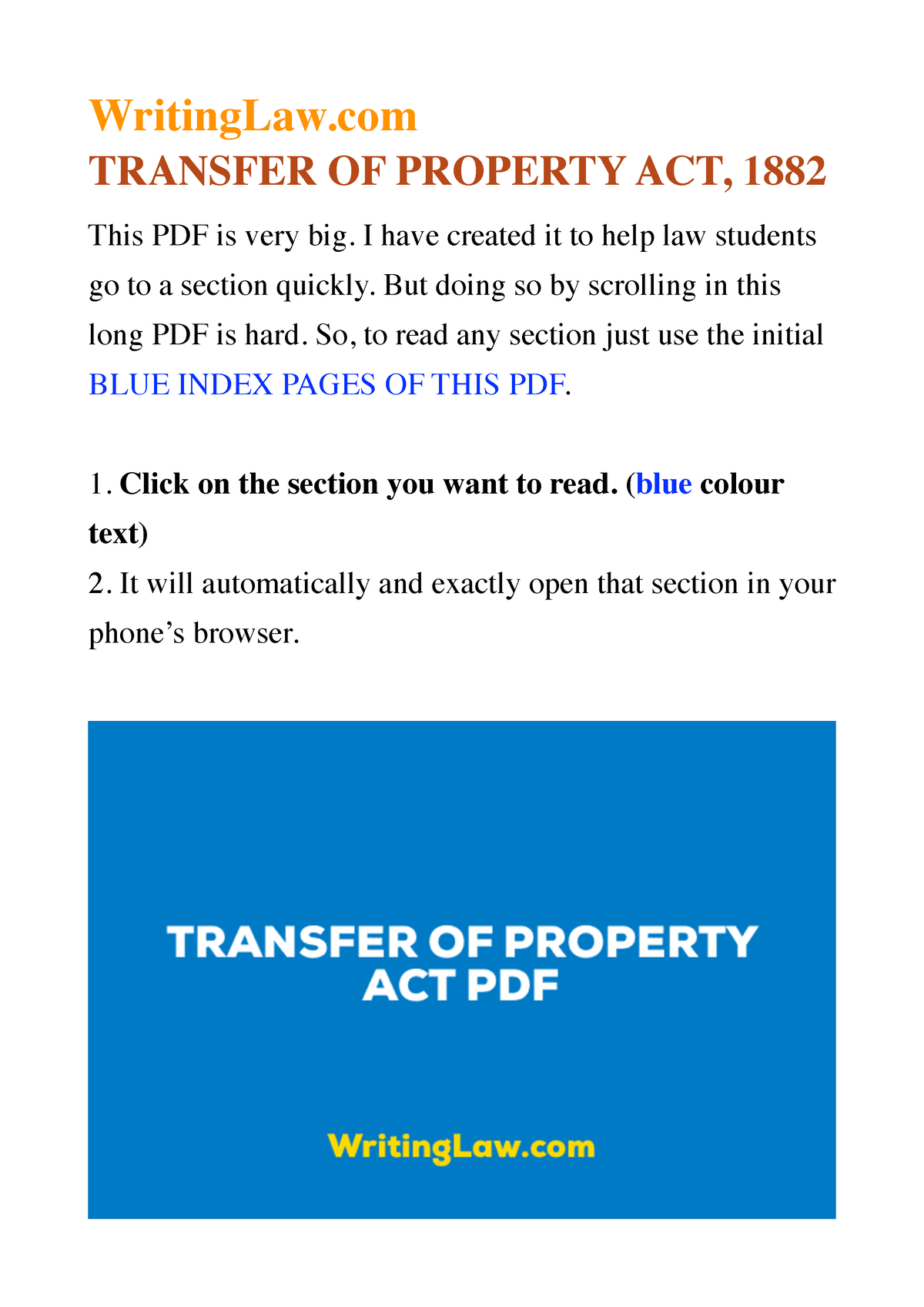 Transfer Of Property Act 1882 Writinglaw Transfer Of Property Act 1882 This Pdf Is Very Big 7610