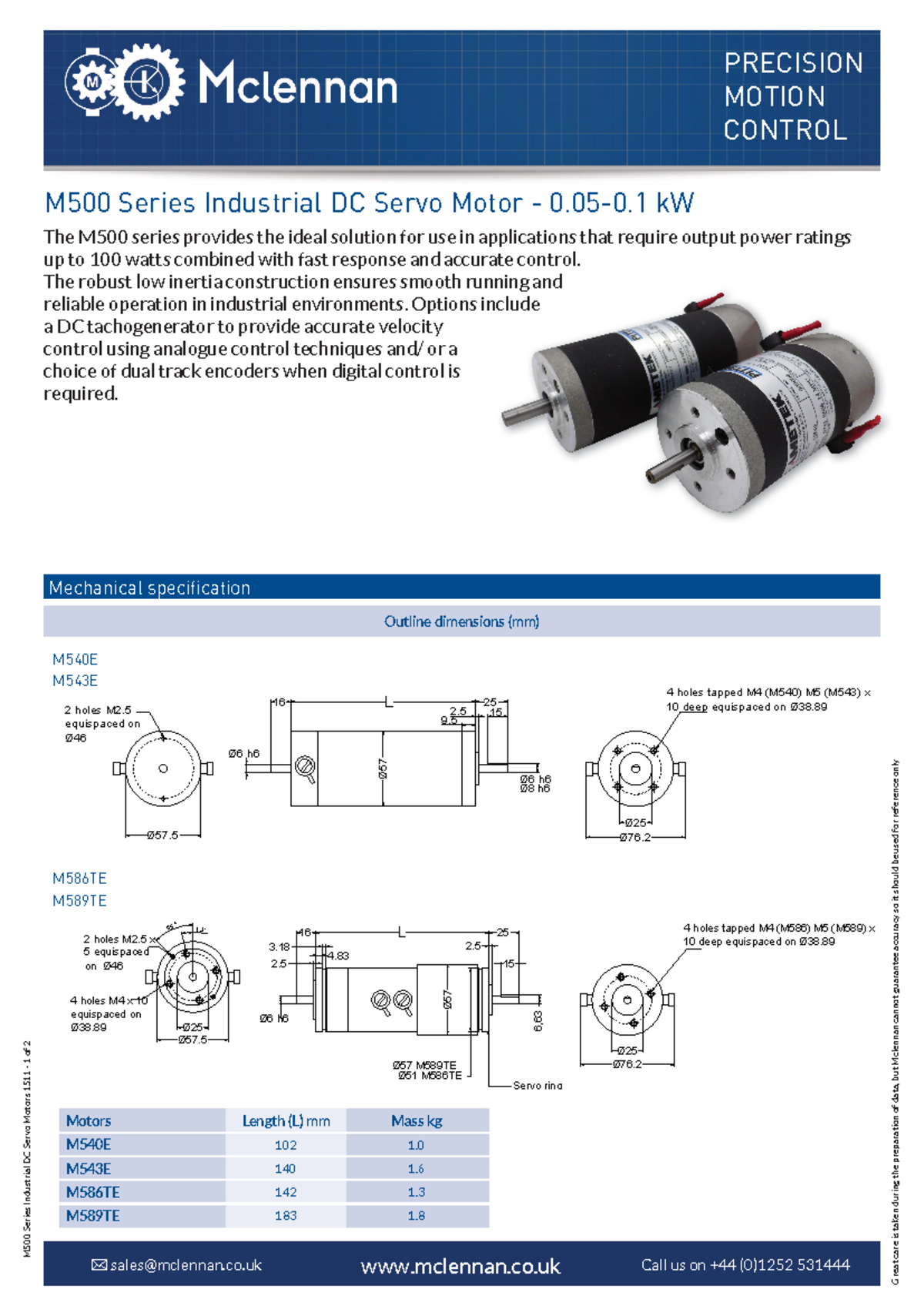 M500 brushed dc servo motors datasheet - PRECISION MOTION CONTROL Great ...