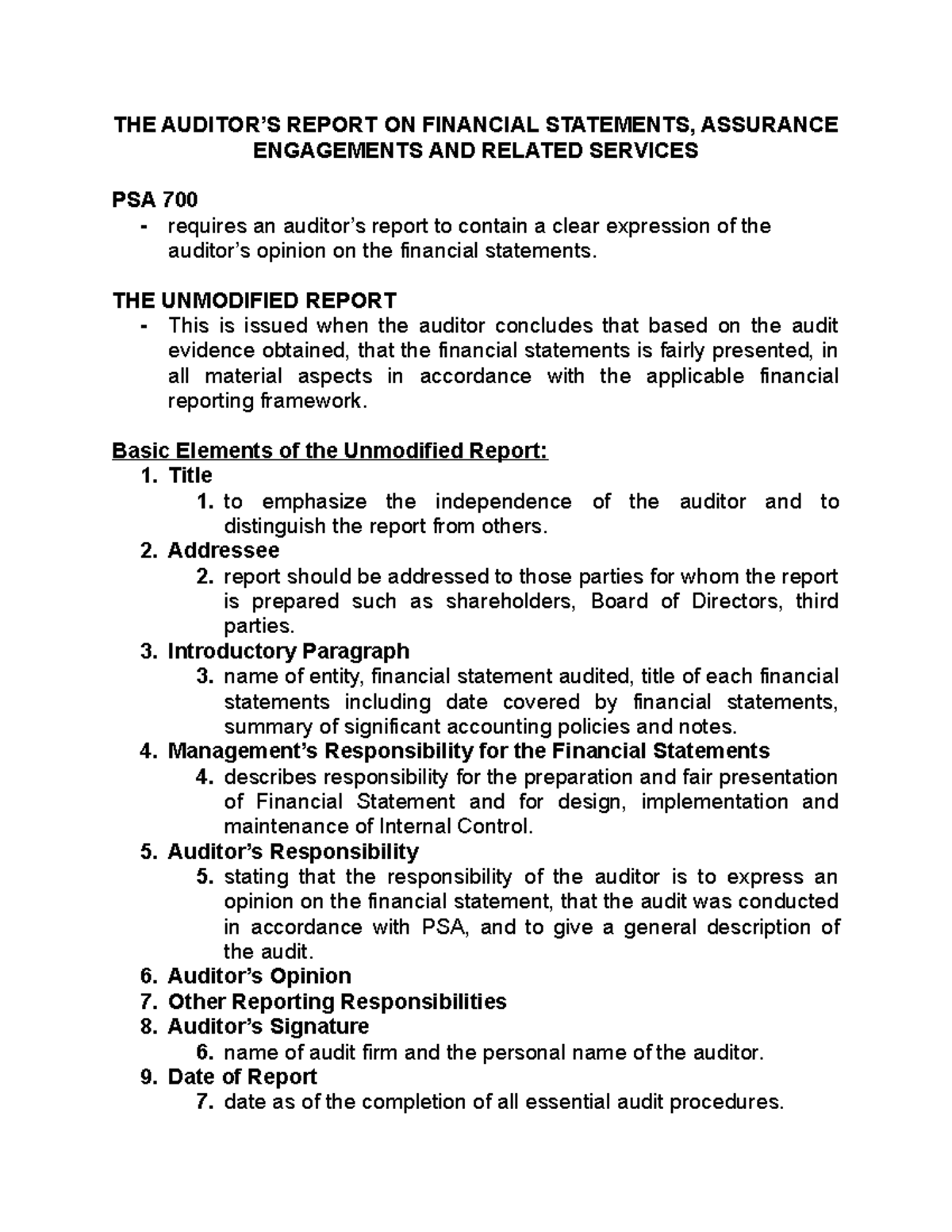 Chapter 5 Auditing Theory - THE AUDITOR’S REPORT ON FINANCIAL ...