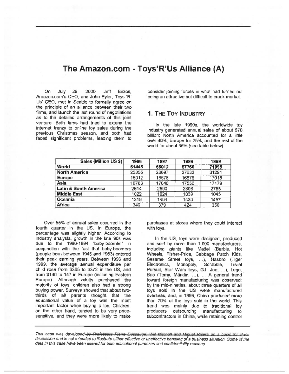 Amazon Toys R Us combined case The Amazon Alliance (A) consider