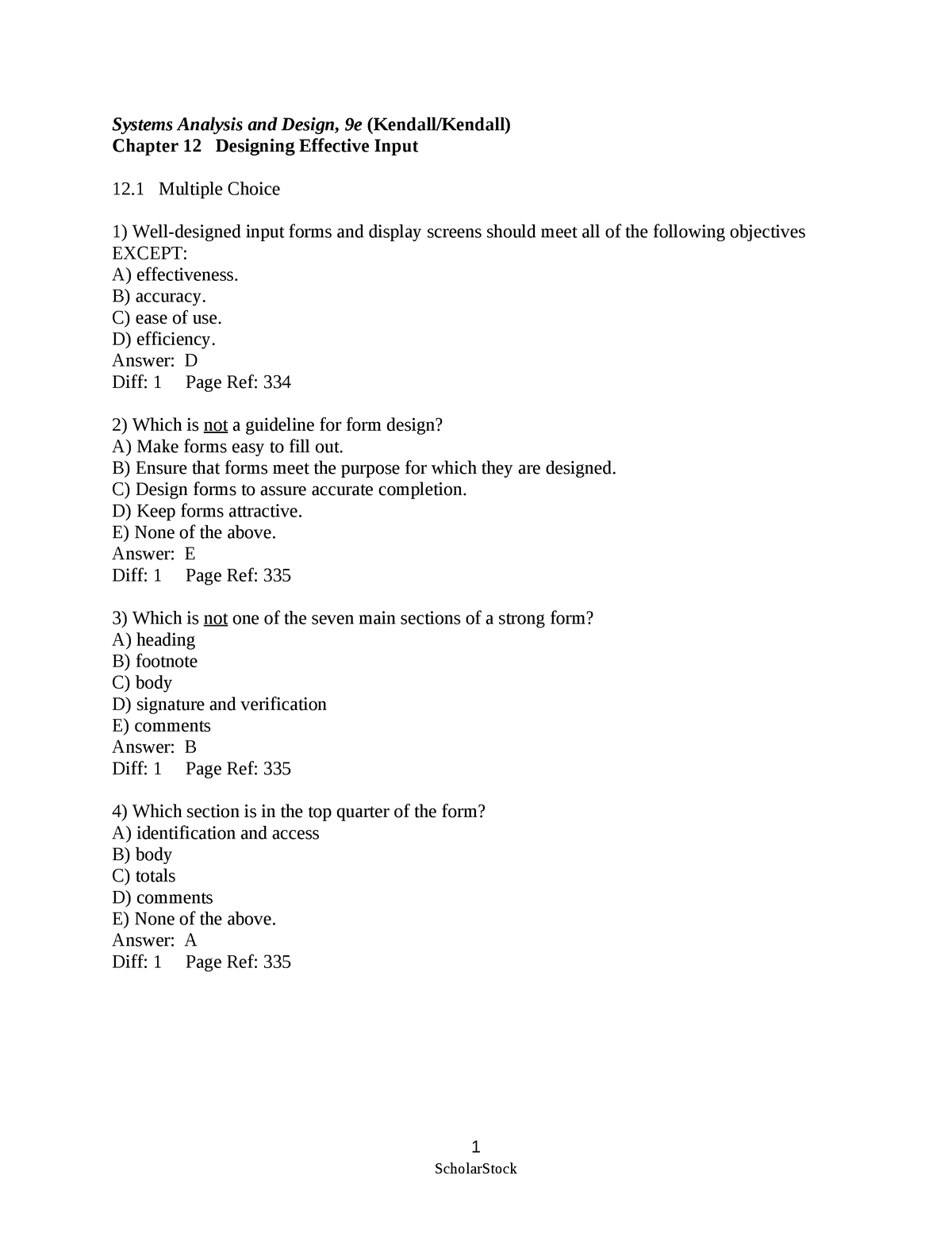 CH 12 TB معدل - TestBank - Systems Analysis And Design, 9e (Kendall ...