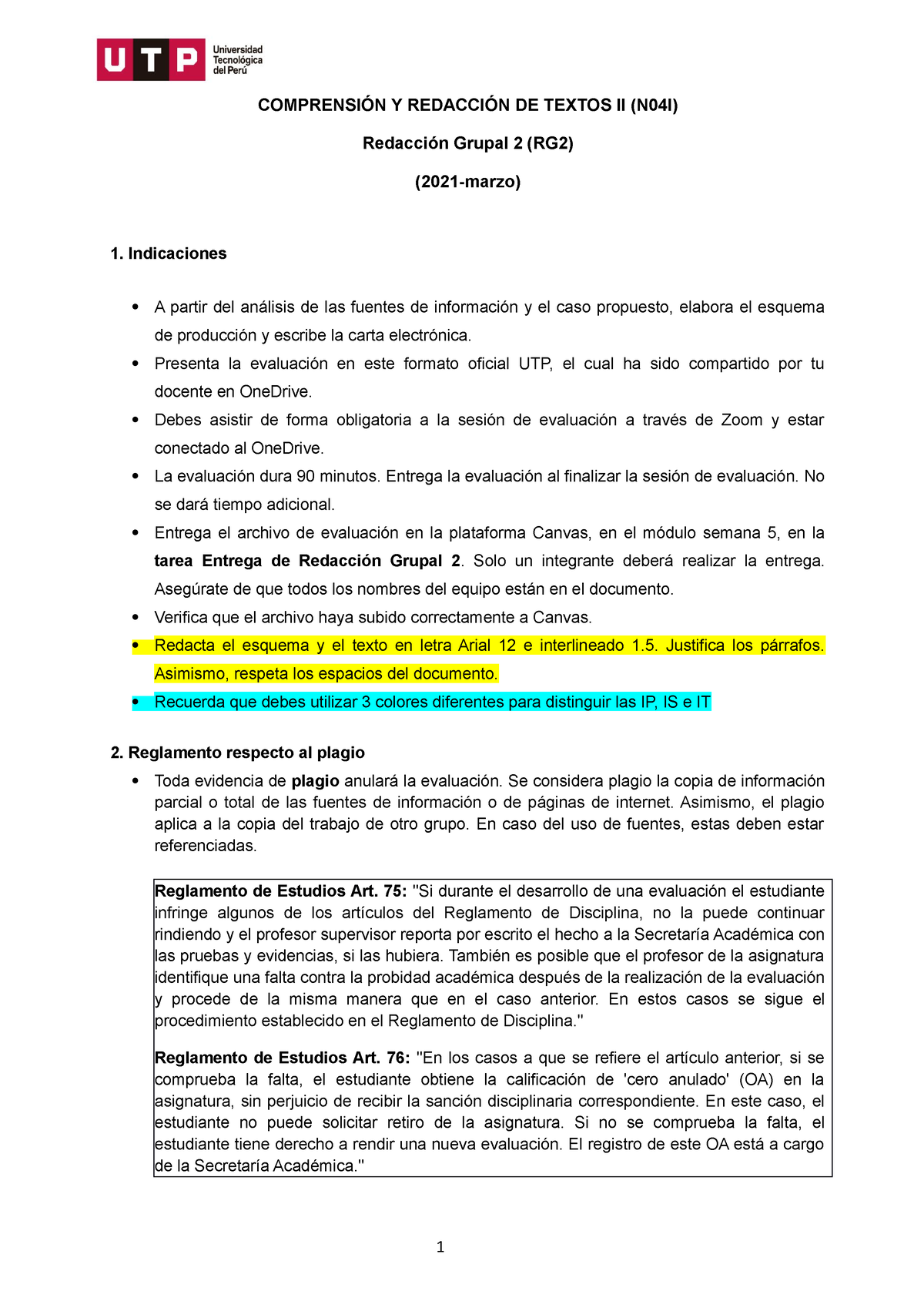 S s Redacción Grupal RG Formato UTP COMPRENSIÓN Y REDACCIÓN DE TEXTOS II N I