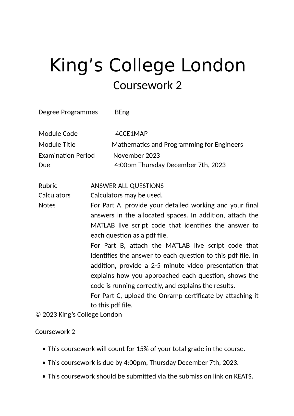 king's college london coursework