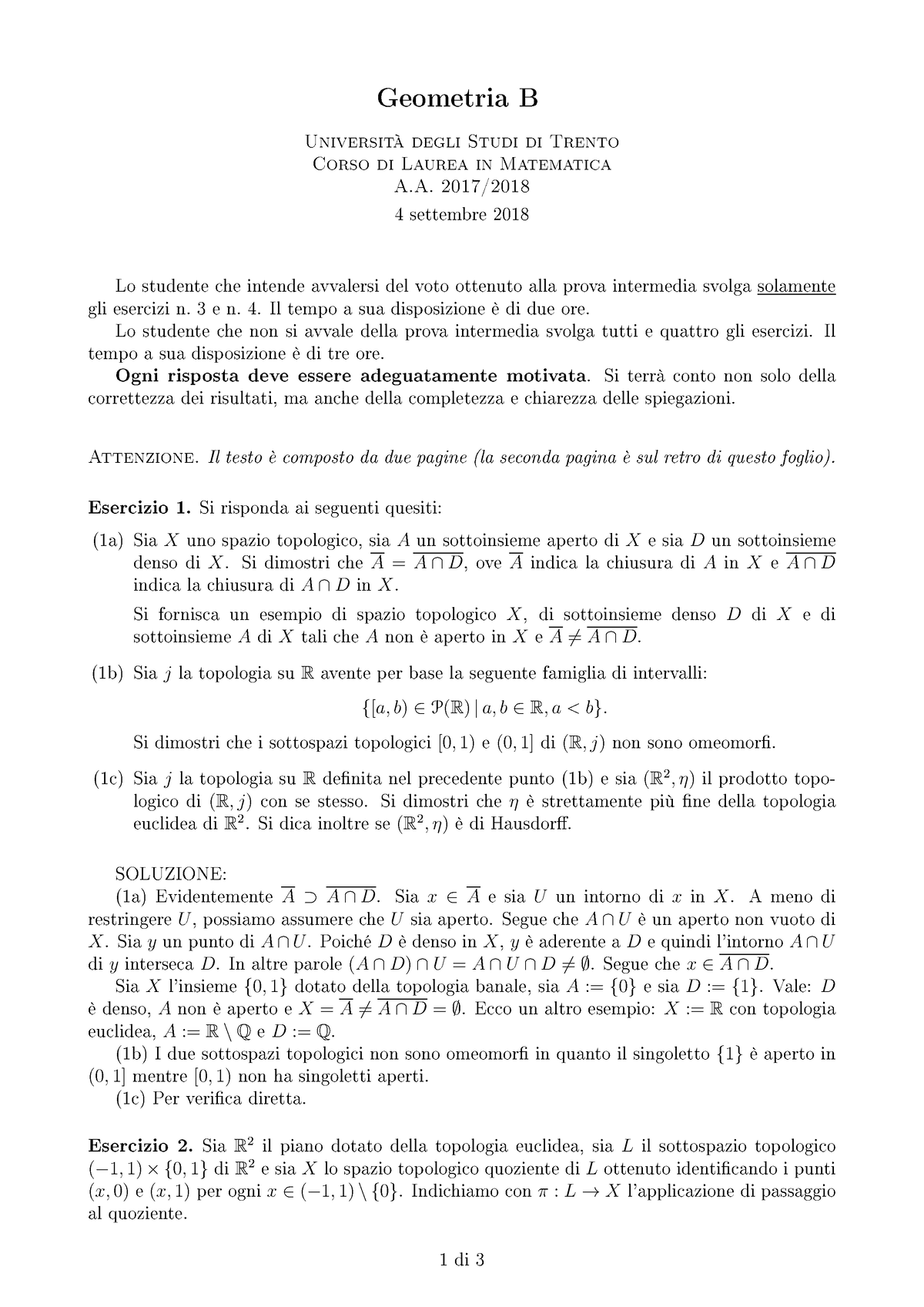 Sol Geo B-04-09-2018 - Geometria B UniversitàdegliStudidiTrento ...