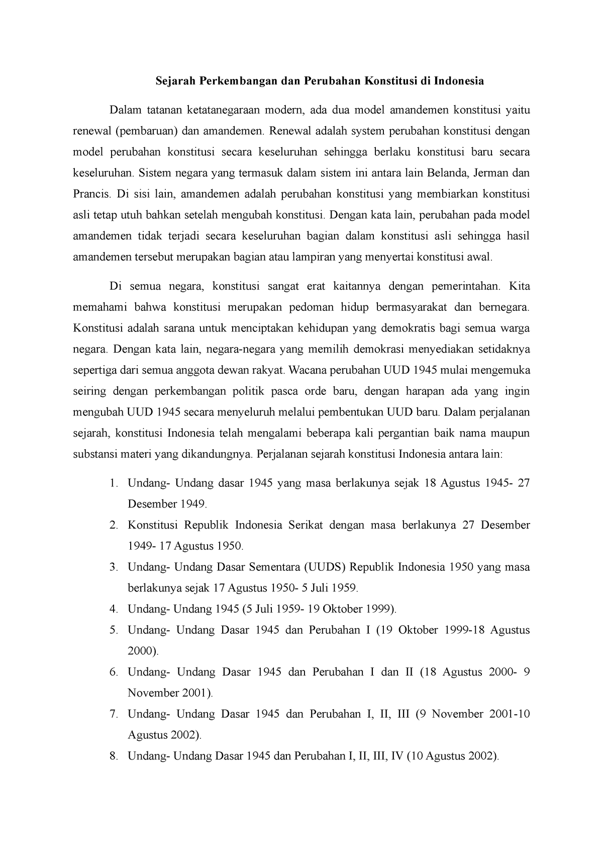 Sejarah Perkembangan Dan Perubahan Konstitusi Di Indonesia - Renewal ...