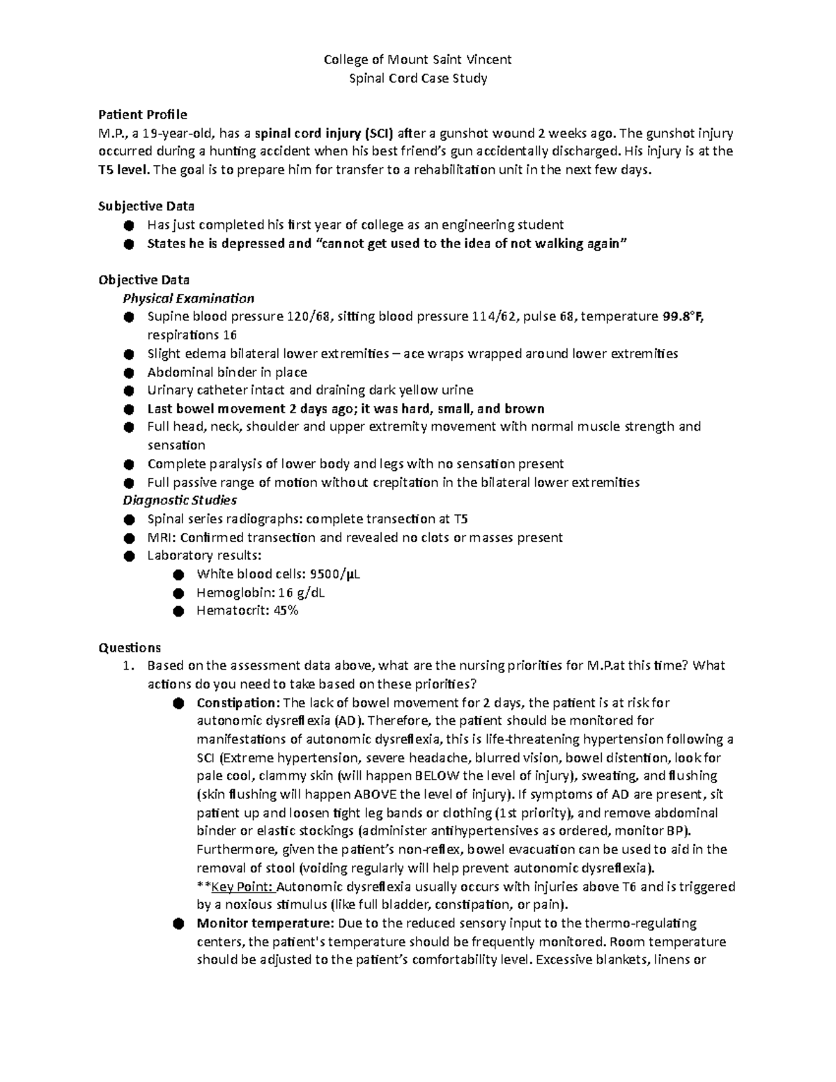 Spinal Injury Case Study College Of Mount Saint Vincent Spinal Cord