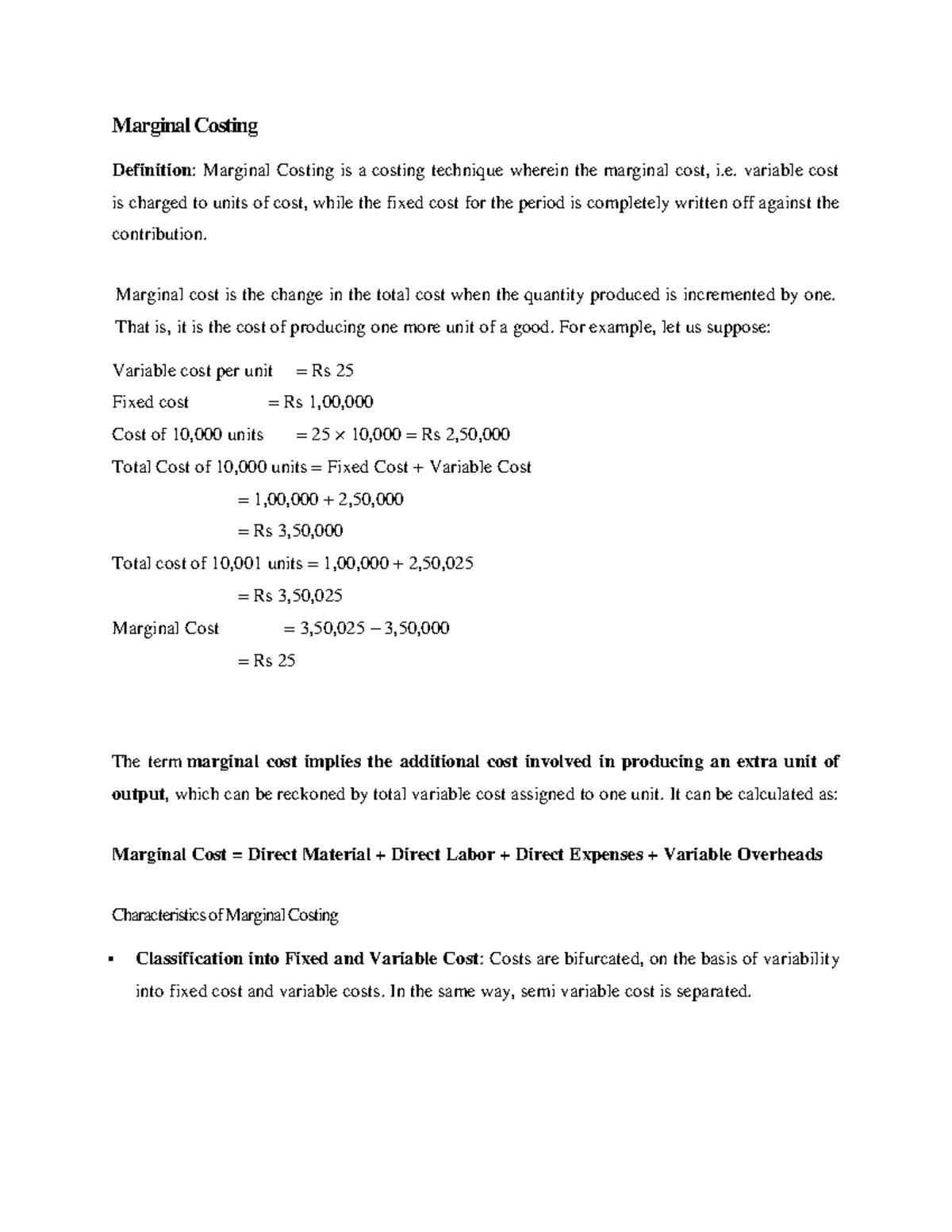 Marginal Costing jjjhu Marginal Costing Definition Marginal Costing is a costing technique