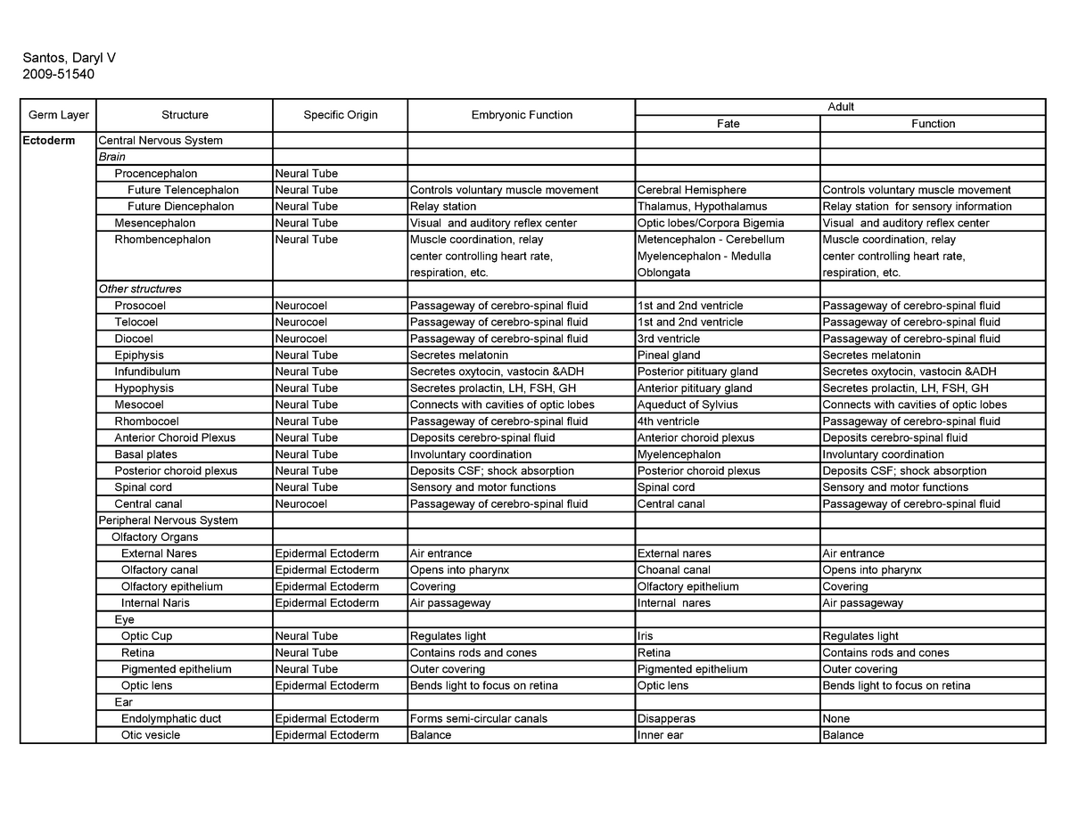 Derivatives Table Origin Santos, Daryl V 200951540 Germ Layer