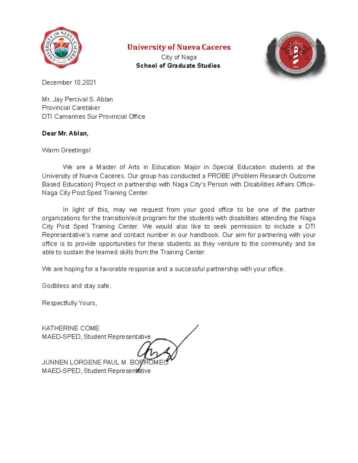 DTI letter - Please give as much additional information as possible ...