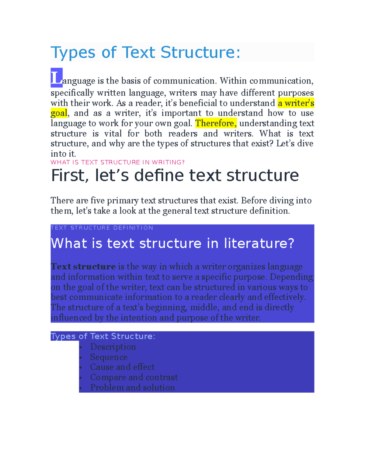 Types of Text Structure-1 - Types of Text Structure: Language is the ...