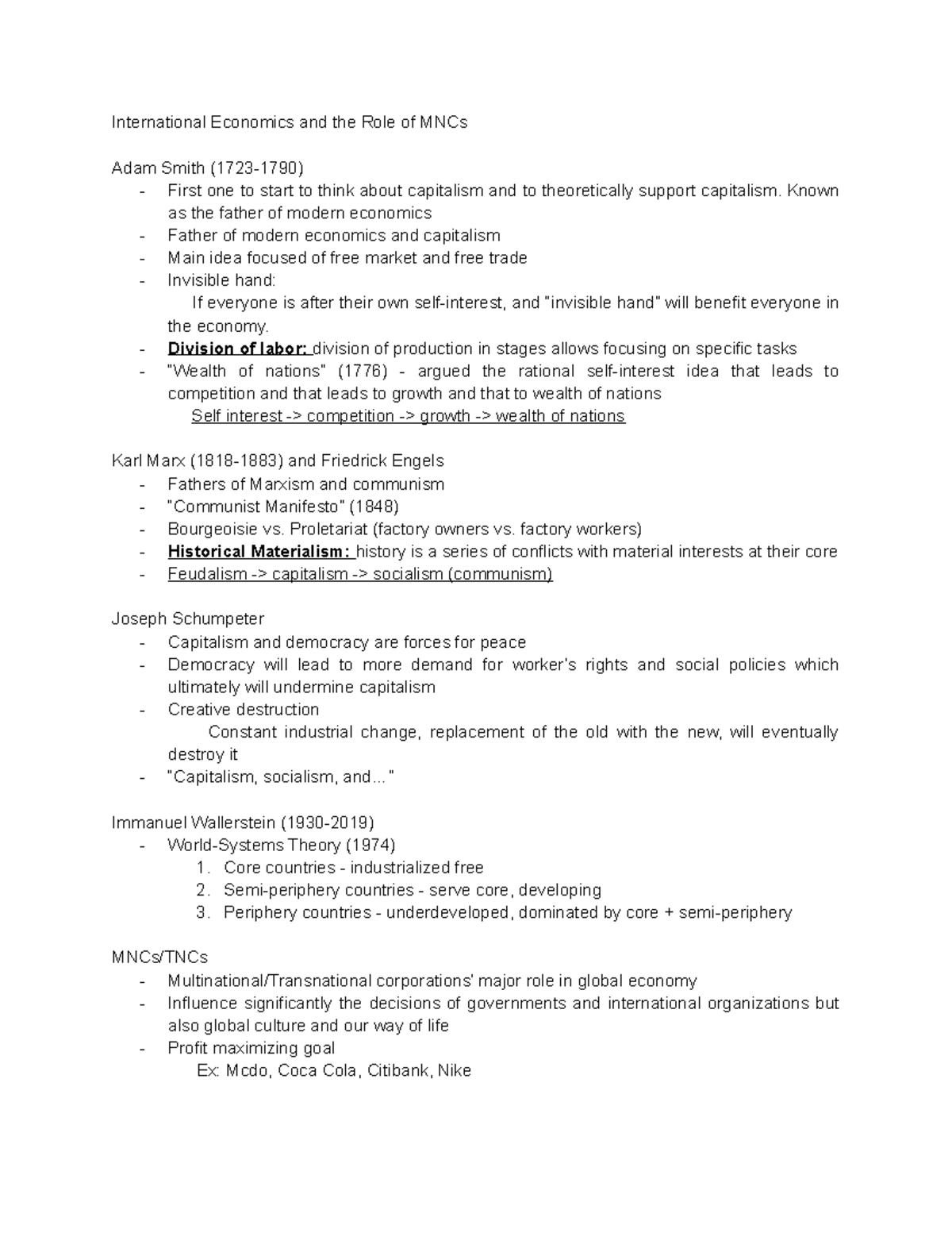 International Economics And The Role Of Mncs - Known As The Father Of 