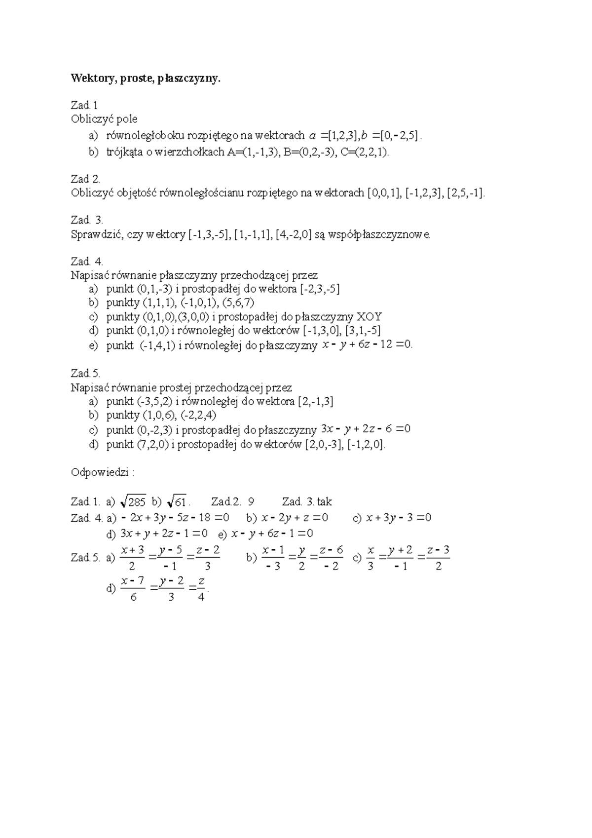 Wektory Proste Płaszcz - Wektory, Proste, Płaszczyzny. Zad. Obliczyć ...