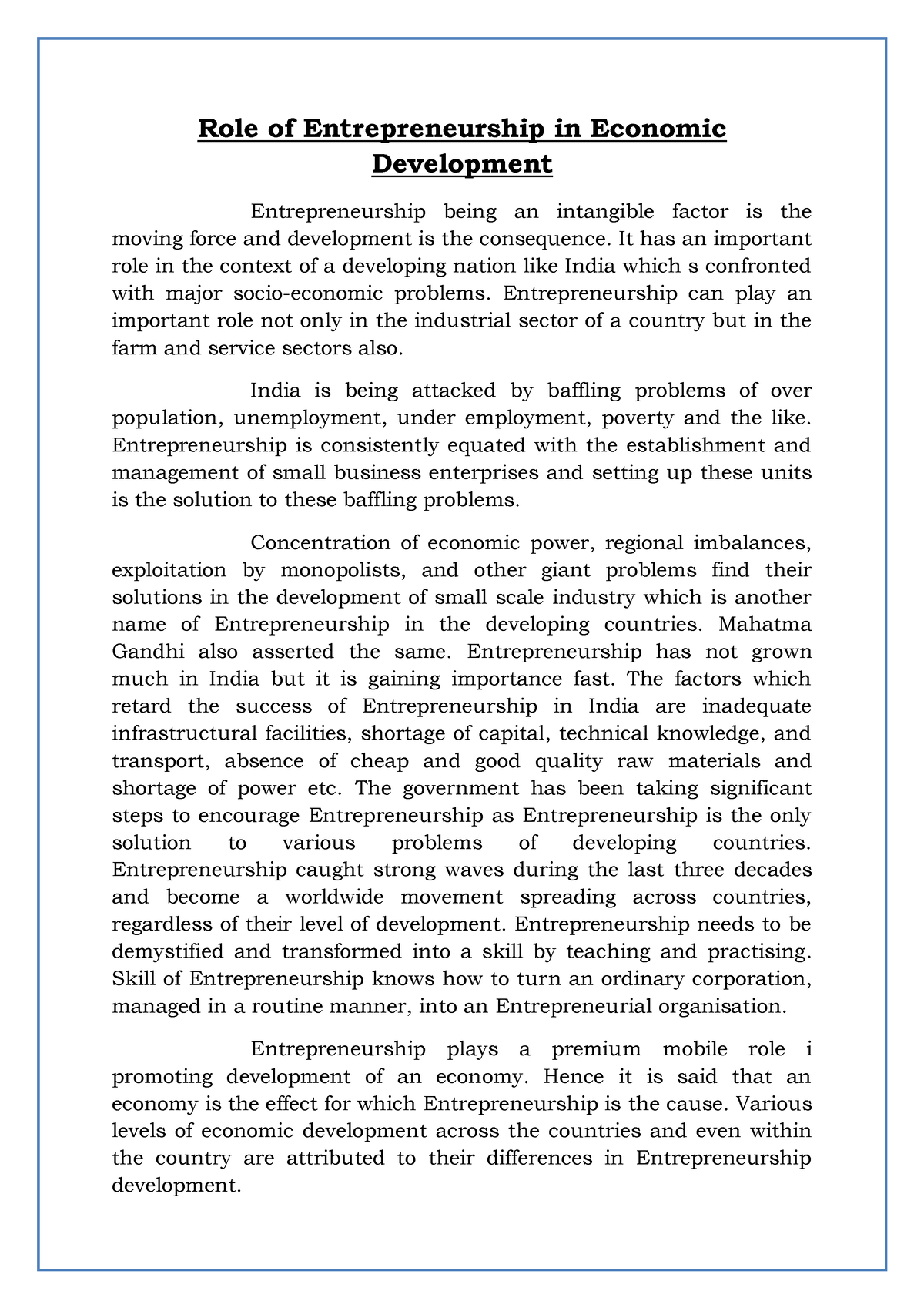 research paper on role of entrepreneurship