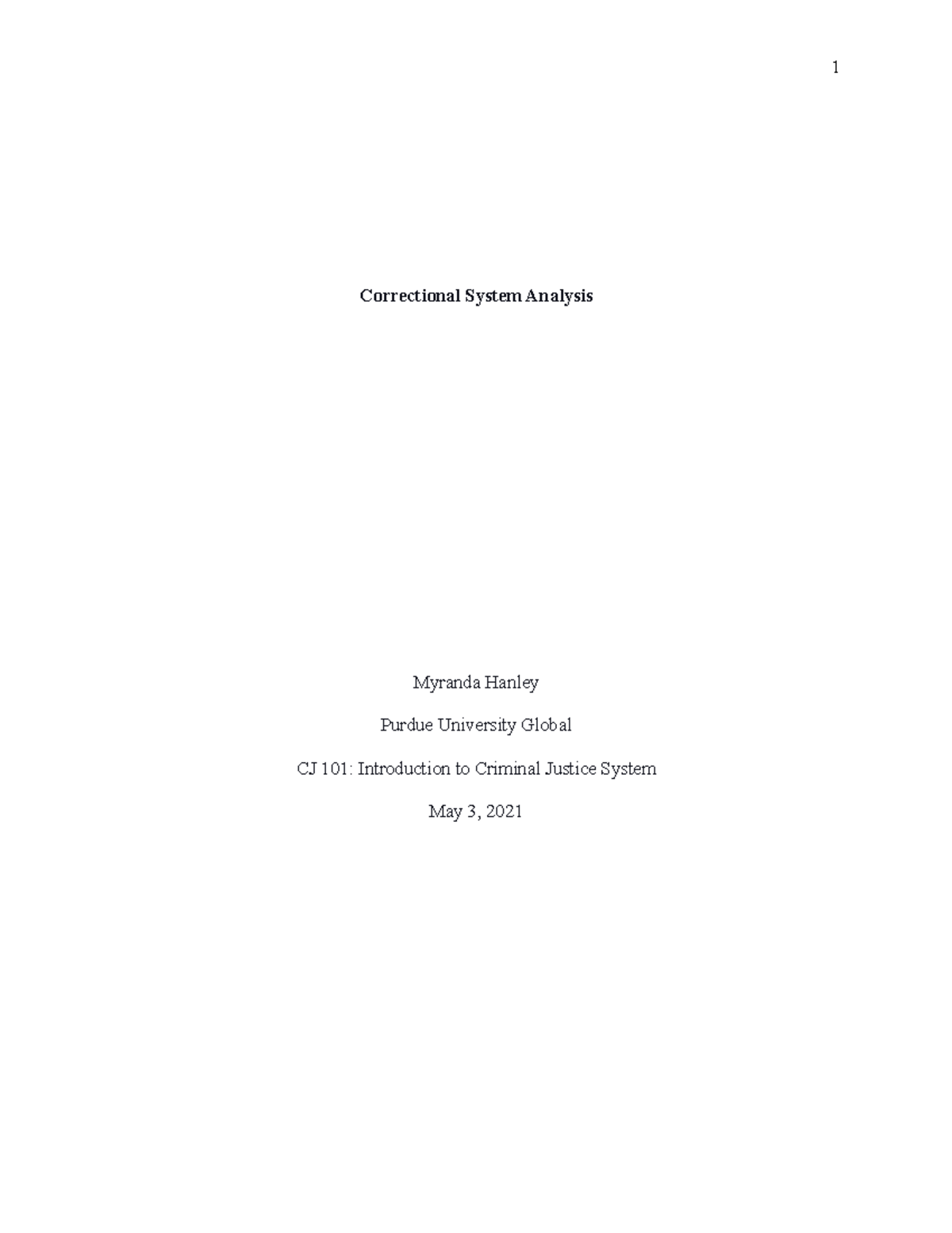 CJ101 Myranda Hanley Unit 10 Assignment - Correctional System Analysis ...