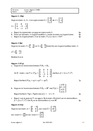 Lin Algebra 2Werkjes - Lineaire algebra 2 - Studocu