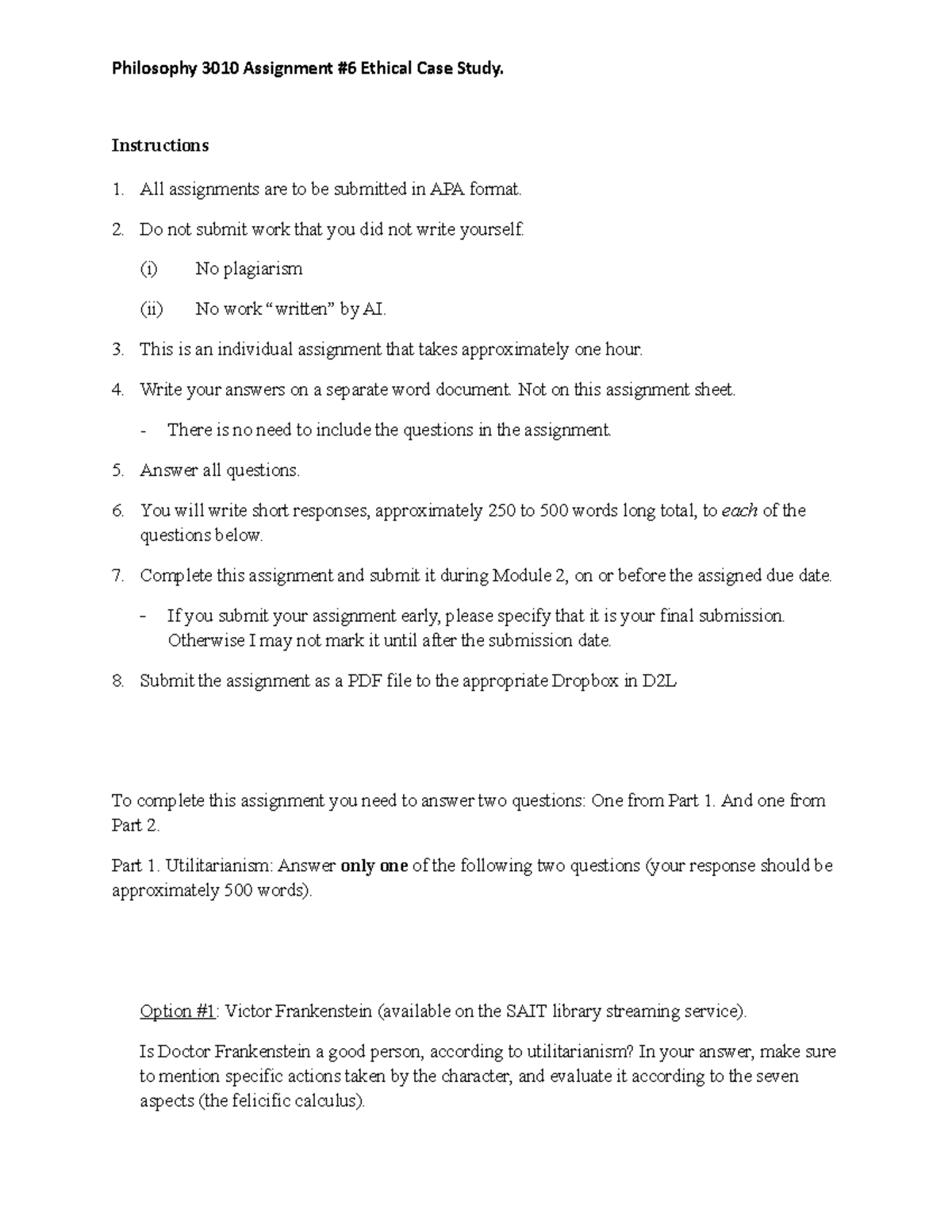 Phil 3010 A6 - intro to ethics class describing ethical theories ...