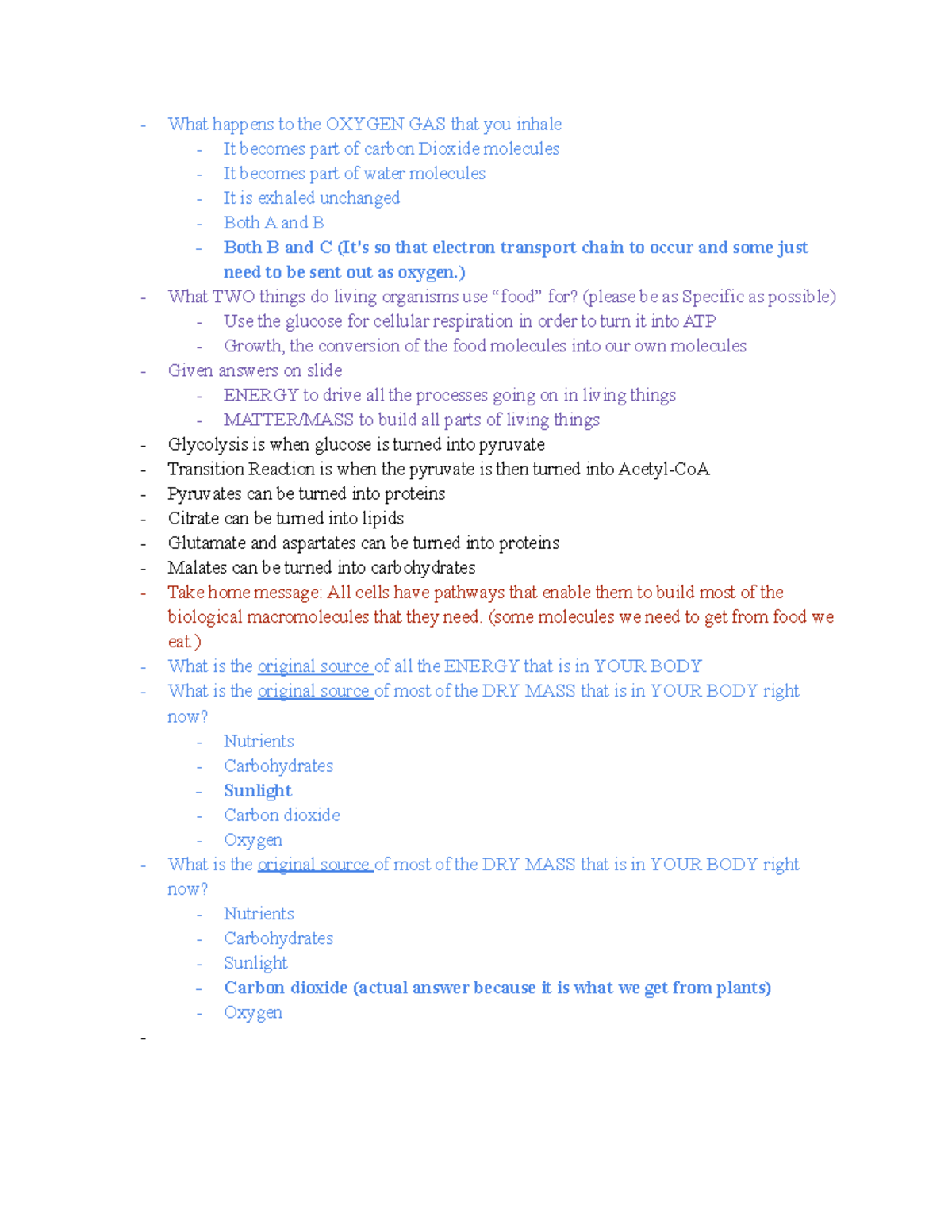 Biology 1050 Lecture Notes 10 29 2020 What happens to the OXYGEN GAS