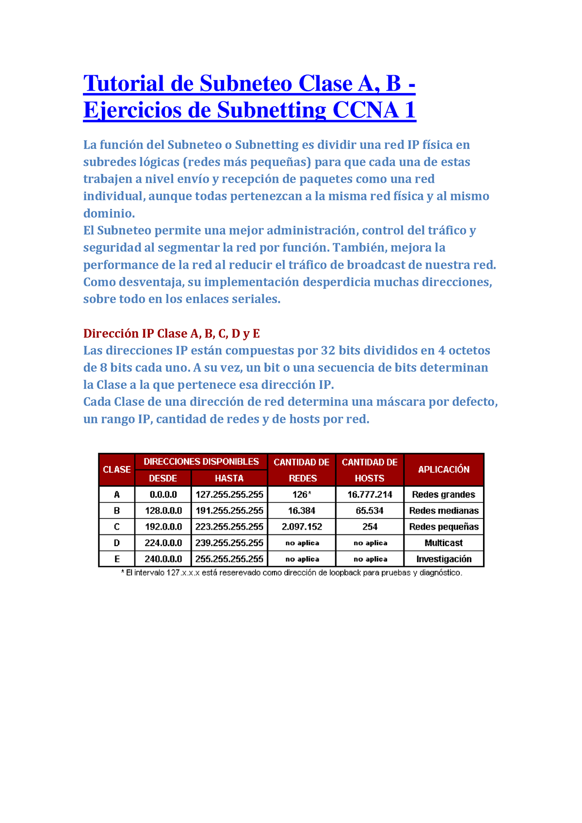 Tutorial-de-subnetting 1 - Tutorial De Subneteo Clase A, B - Ejercicios ...