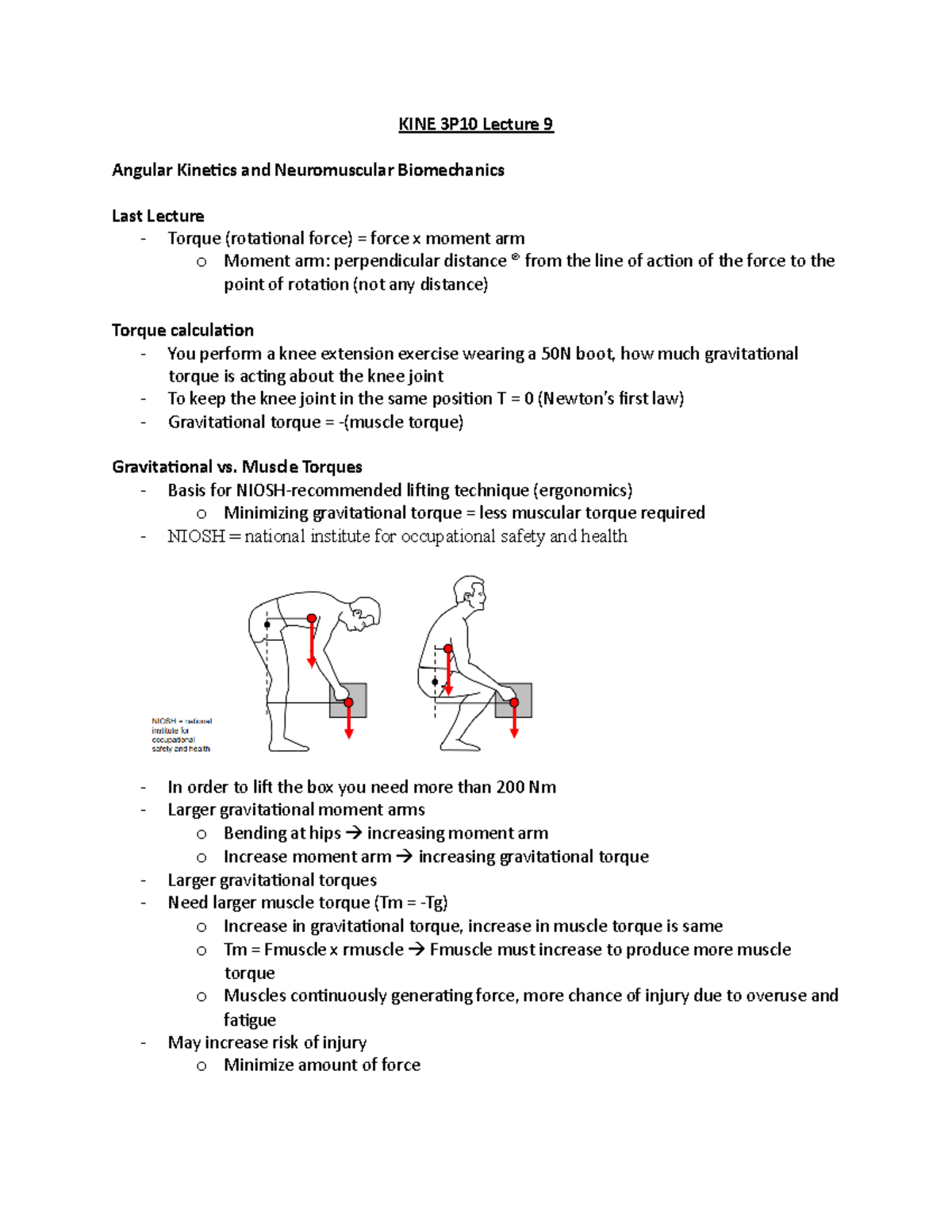 KINE 3P10 Lecture 9 - Angular Kinetics and Neuromuscular Biomechanics ...