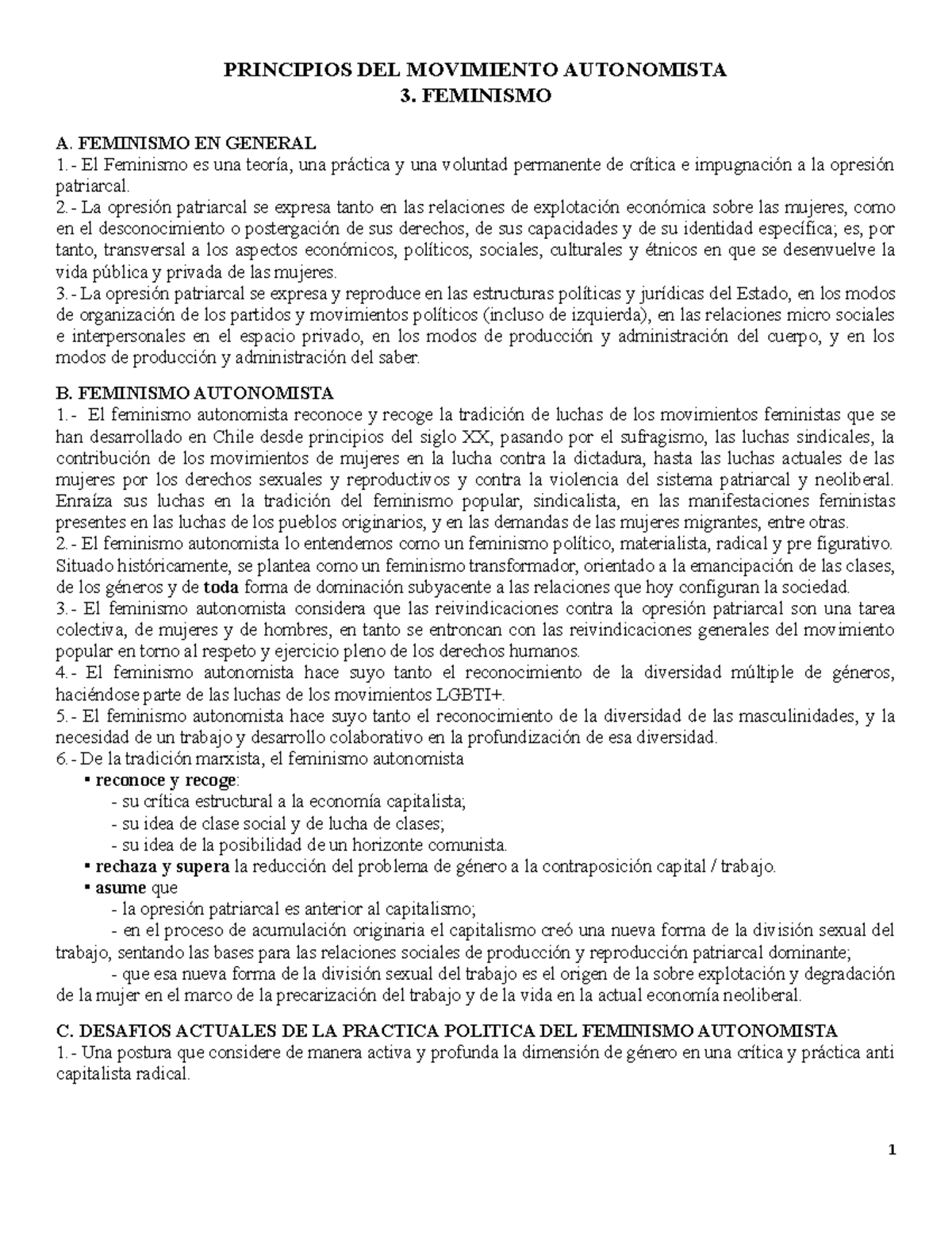 Principios MA - N°3 Feminismo - PRINCIPIOS DEL MOVIMIENTO AUTONOMISTA 3 ...