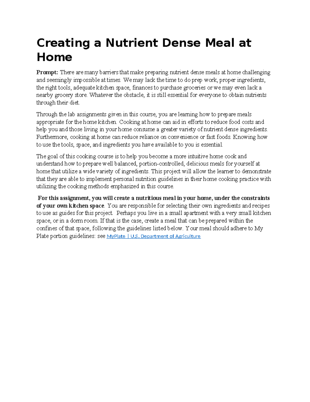 HN 110 Nutrient Dense Meal Challenge instructions & rubric(1 Creating