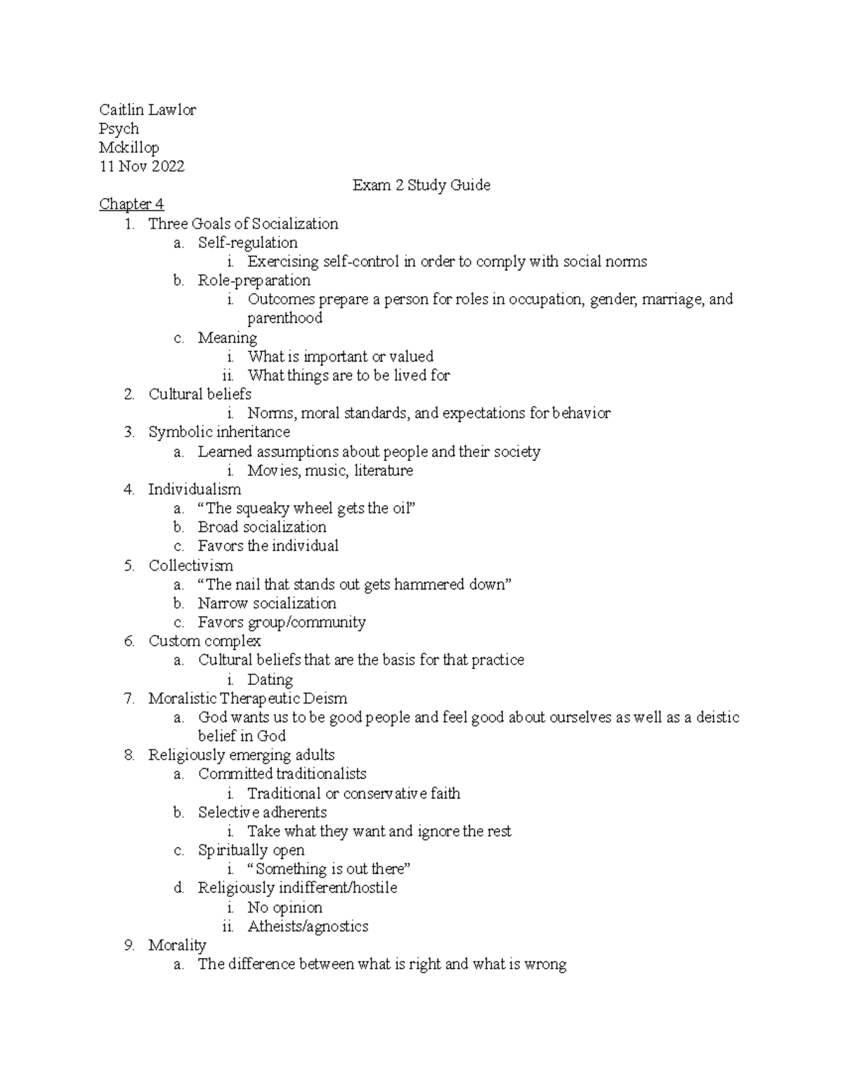 Unit 2 Study Guide - Caitlin Lawlor Psych Mckillop 11 Nov 2022 Exam 2 ...