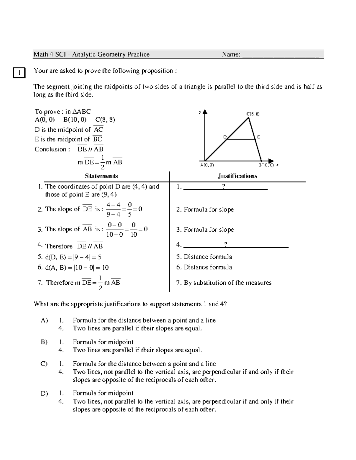 Analytic geometry practice - To prove : in ABC A(0, 0) B(10, 0) C(8, 8 ...