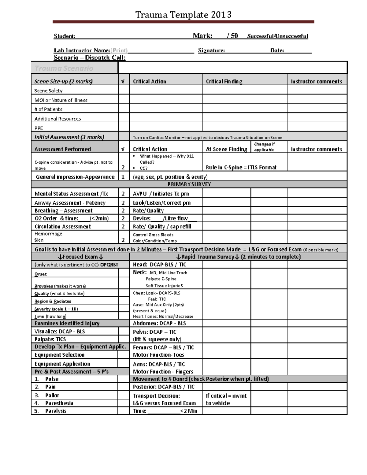 Trauma Template - not to move 2 What Happened – Why 911 Called? CC ...