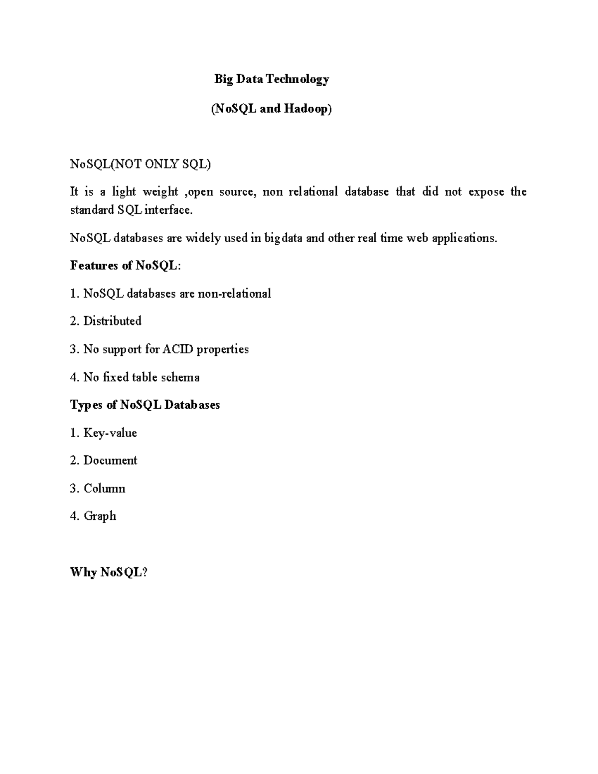 Big Data Technology - Lab work - Big Data Technology (NoSQL and Hadoop ...