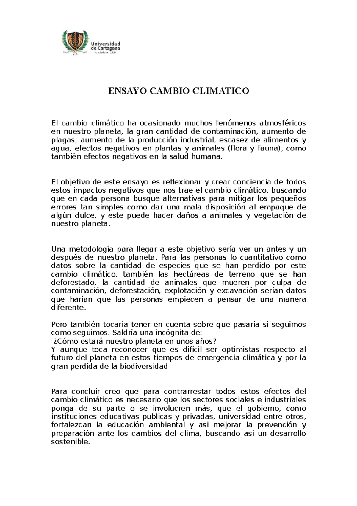 Ensayo Cambio Climatico - ENSAYO CAMBIO CLIMATICO El Cambio Climático ...