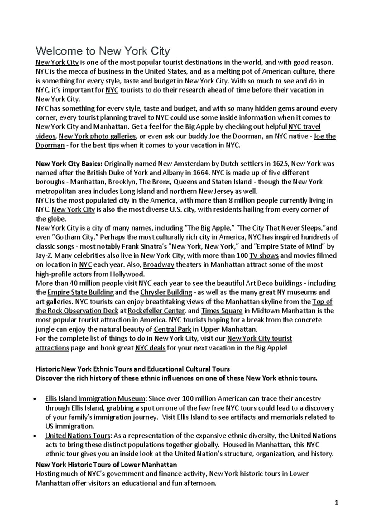to New York City key 1 to New York City New York City