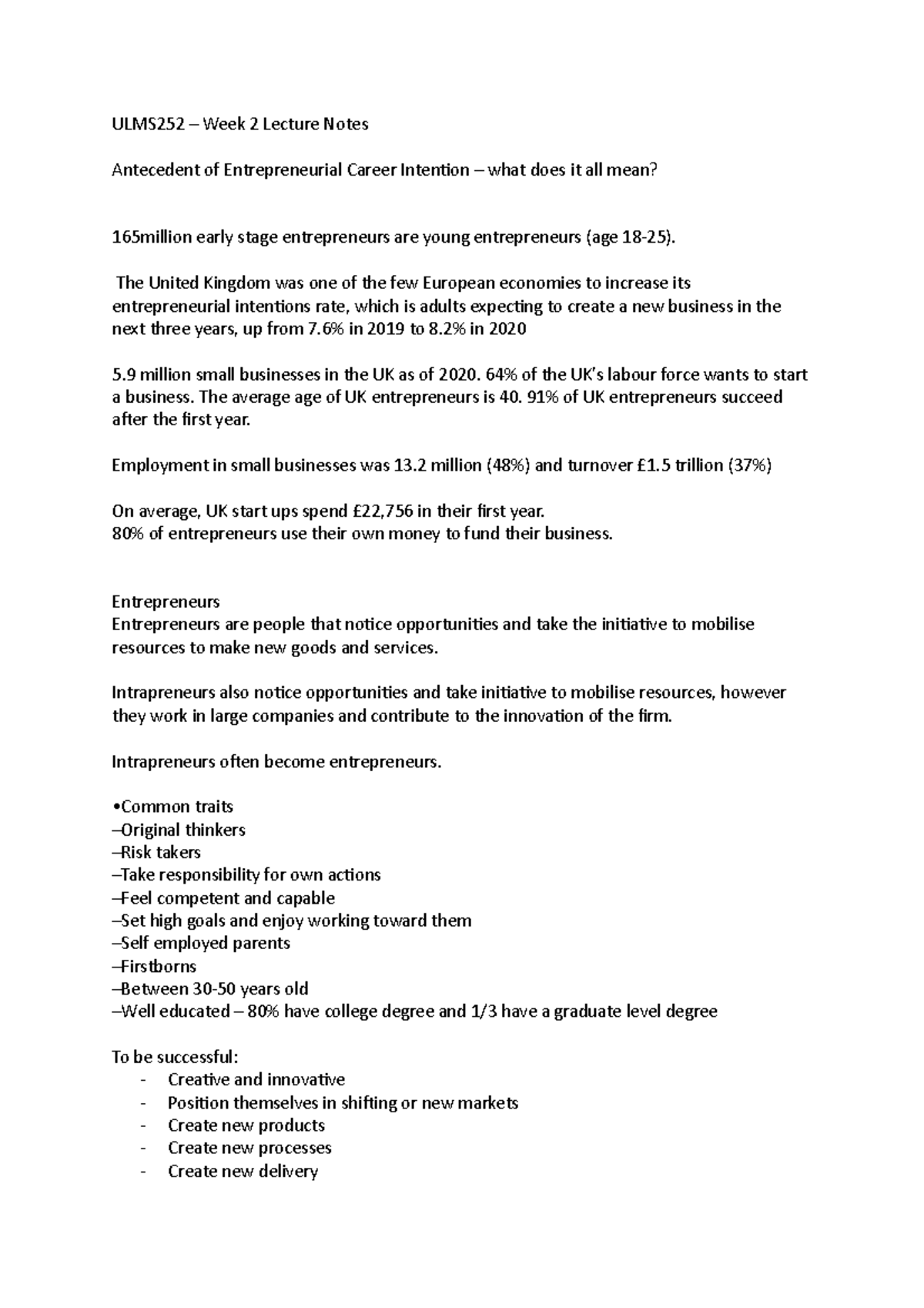 ULMS252 - Week 2 Lecture Notes - ULMS252 – Week 2 Lecture Notes ...
