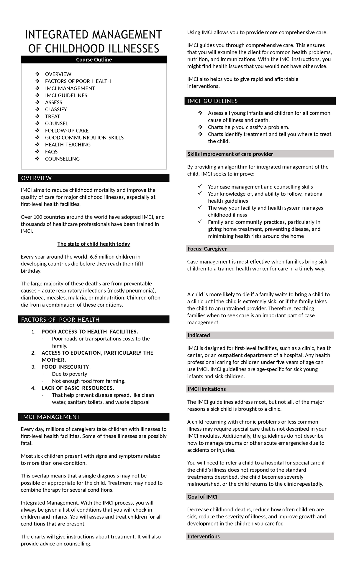 Integrated Management OF Childhood Illnesses - INTEGRATED MANAGEMENT OF ...