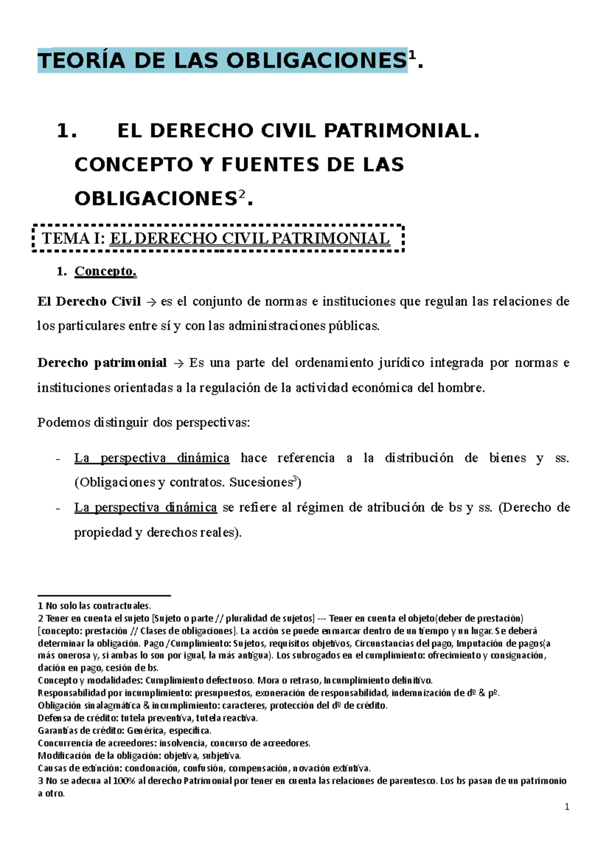 Teoría DE LAS Obligaciones - Lección 1 - TEORÍA DE LAS OBLIGACIONES 1 ...