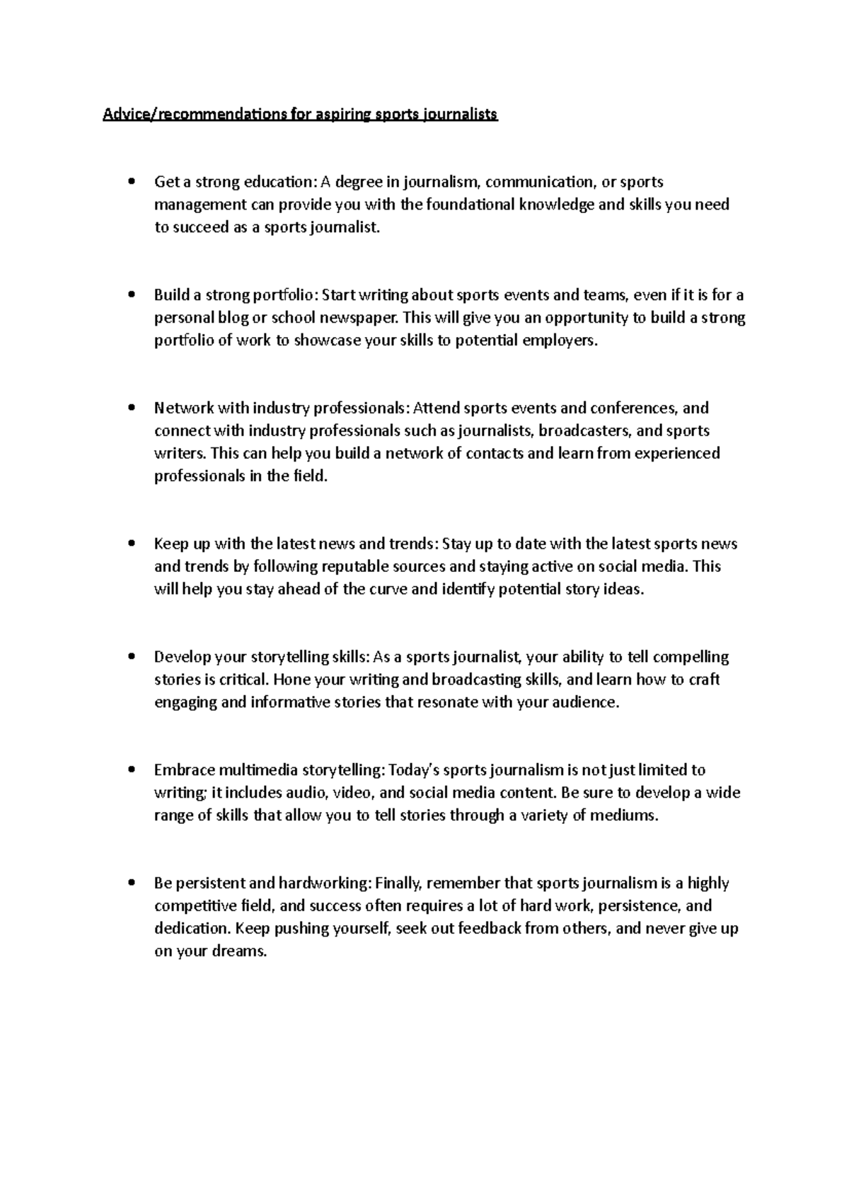 Helpful advice for sports journalists for