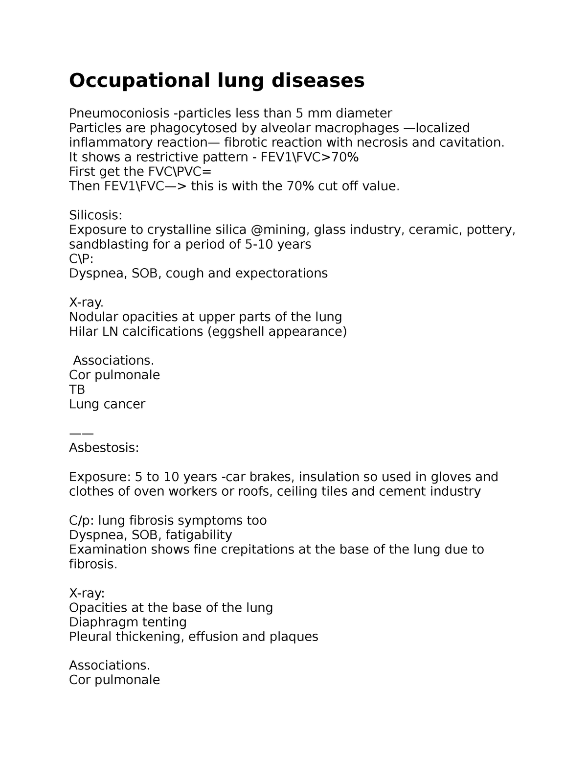 Occupational lung diseases - Occupational lung diseases Pneumoconiosis ...