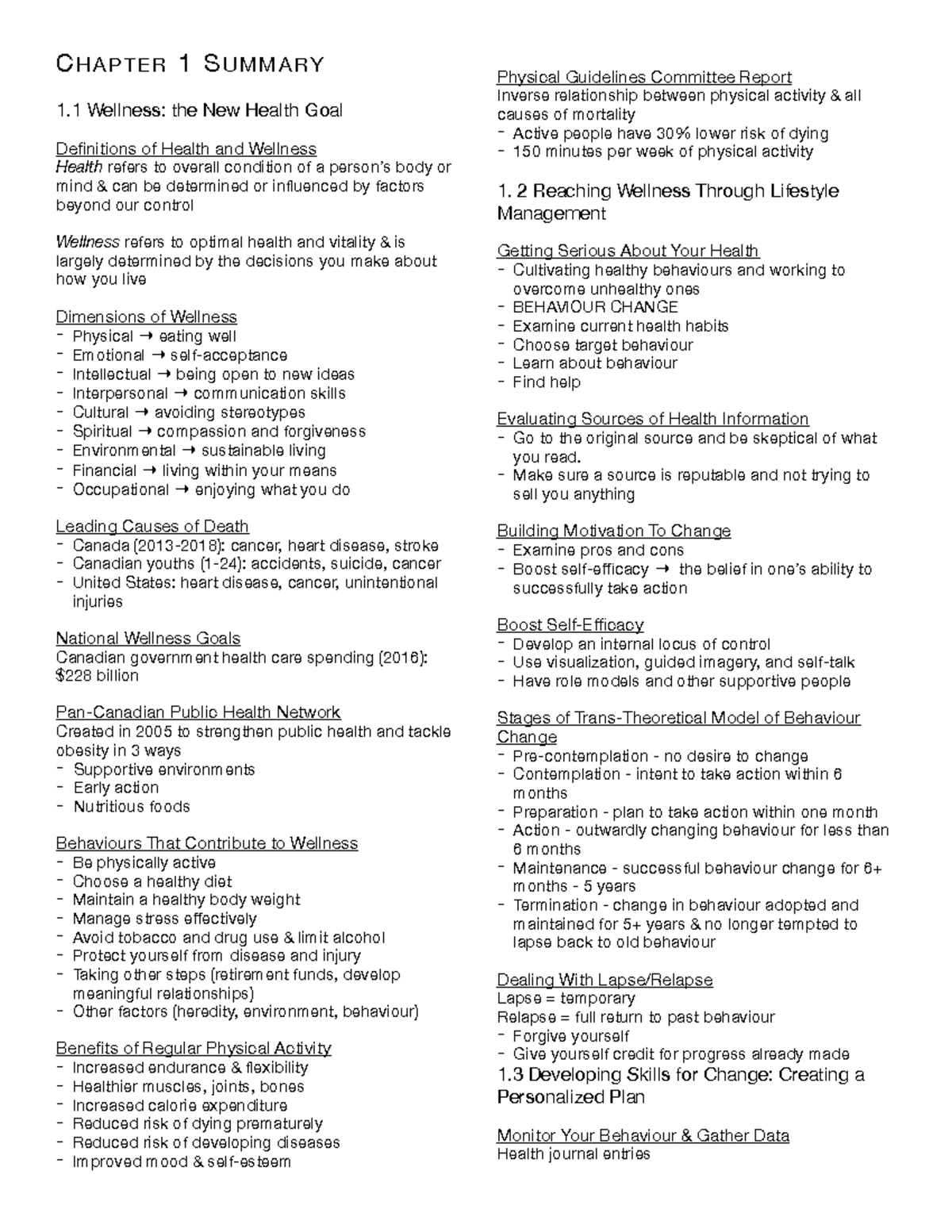 Summary pages 14 CHAPTER 1 SUMMARY 1 Wellness the New Health Goal
