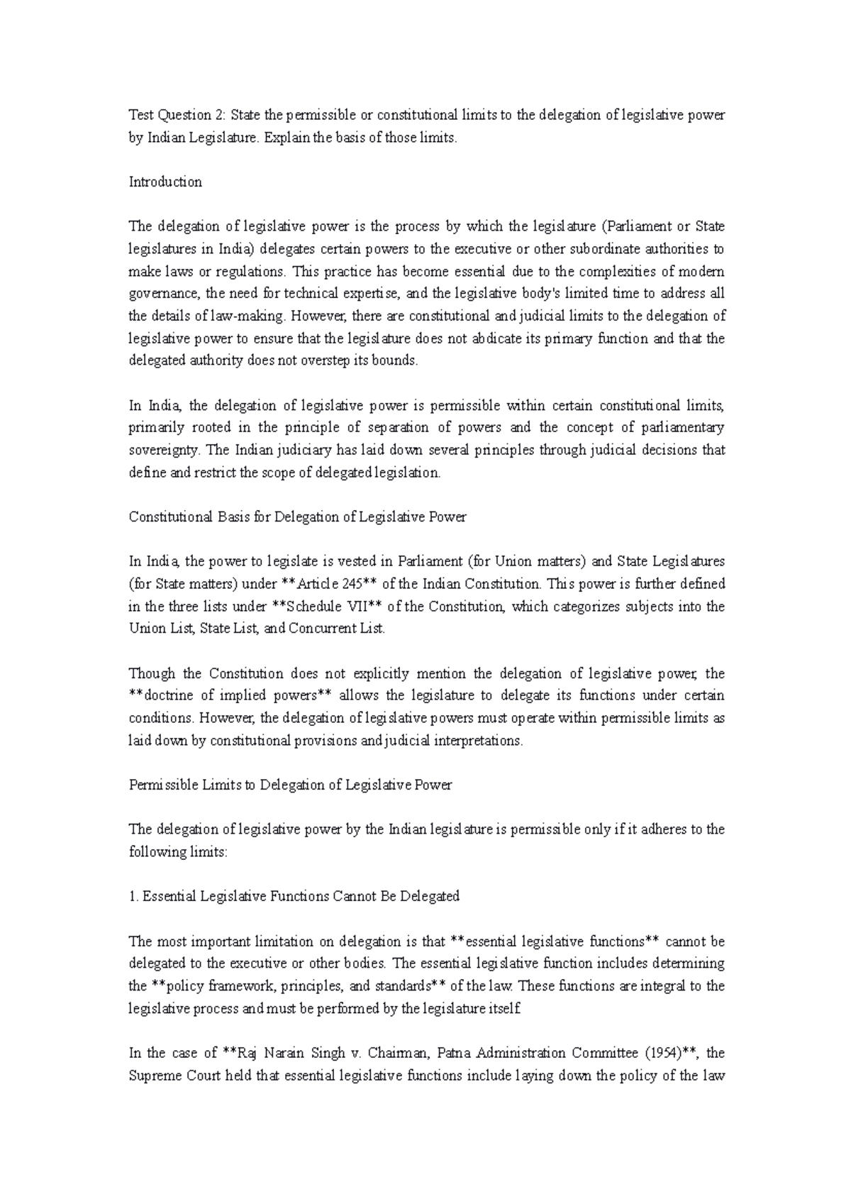 Test Question 2 - Nil - Test Question 2 : State the permissible or ...