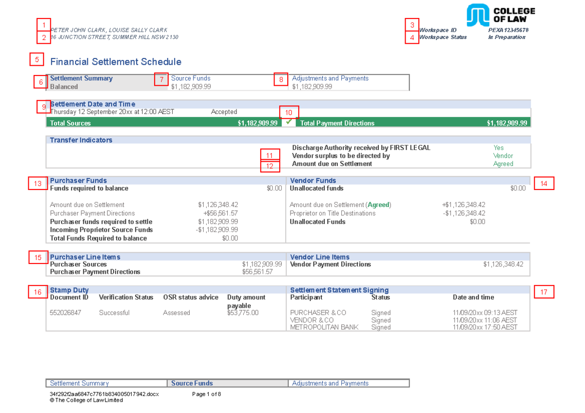 PROP T3 A2 Clark PEXA Financial Settlement Schedule NSW 2022 10 17