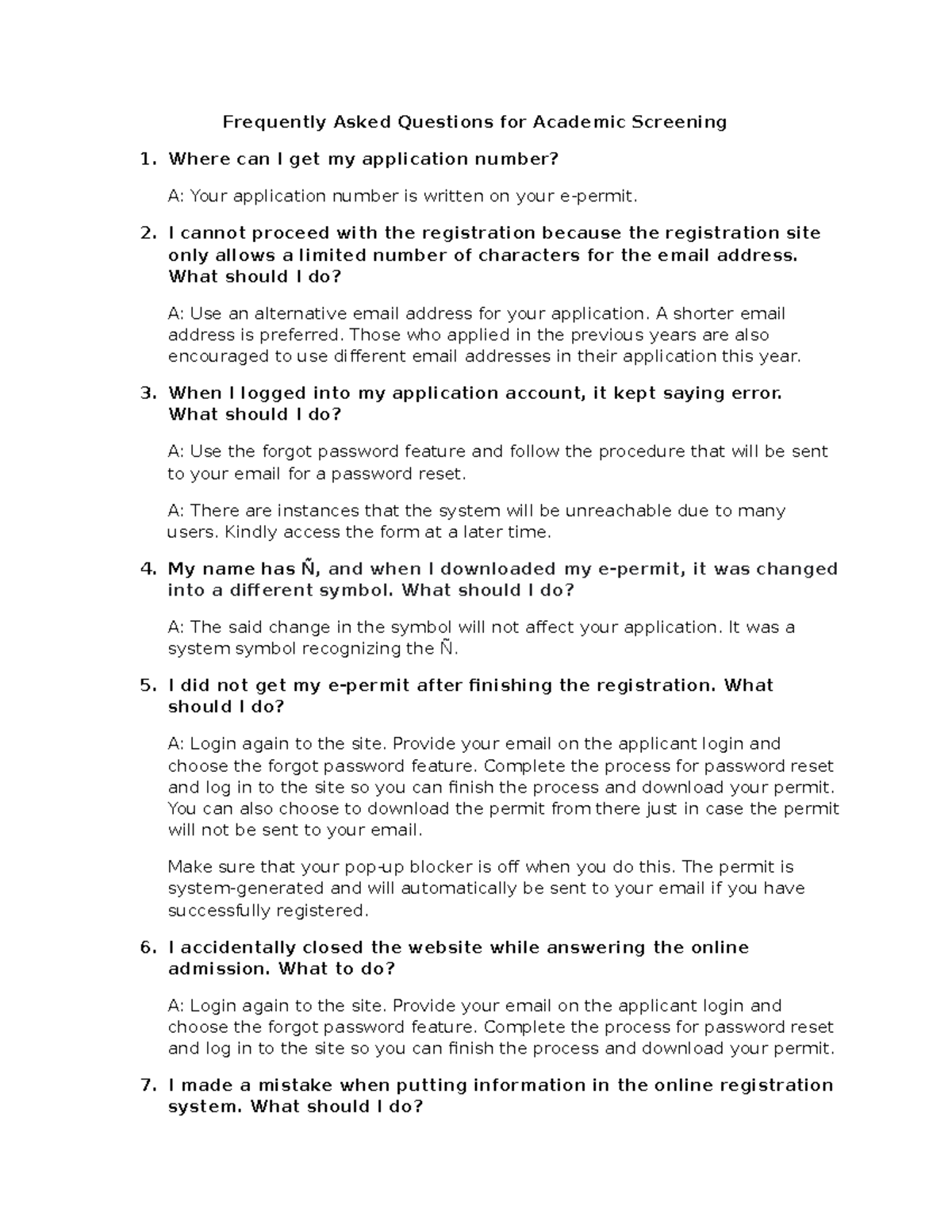 Frequently Asked Questions for Academic Screening - I cannot proceed ...