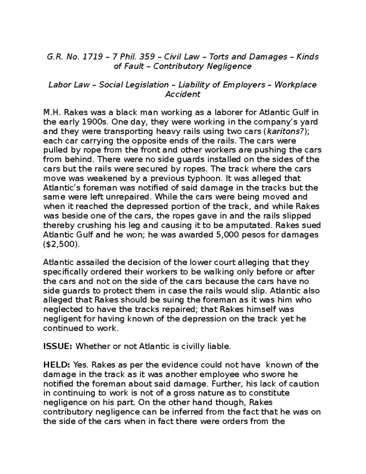 Rakes vs atlantic gulf CASE DIGEST OBLICON Bachelor of Laws MSU