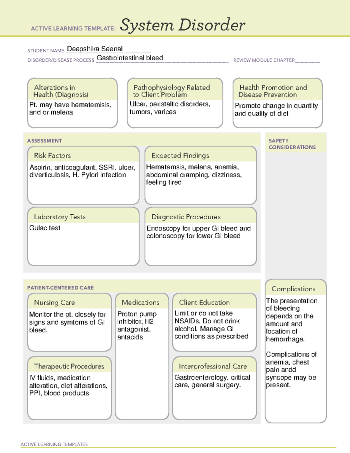 System Disorder GI bleed - ACTIVE LEARNING TEMPLATES System Disorder ...