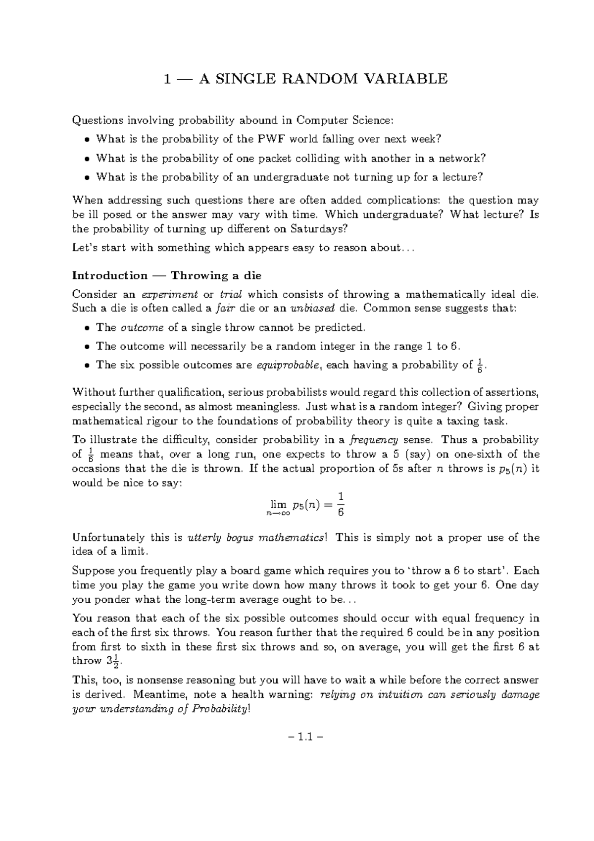 1 — A Single Random Variable 1 — A SINGLE RANDOM VARIABLE Questions