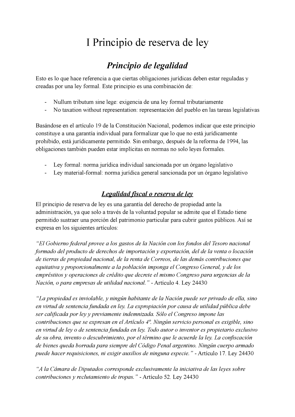 Modulo II - Legislacion Y Tecnica Impositiva - I Principio De Reserva ...